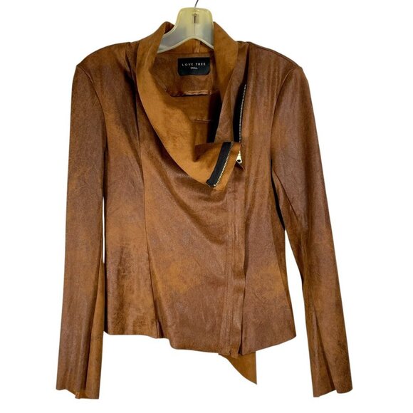 Love Tree Caramel Brown Vegan Faux Leather Moto Jacket • Size S • Rocker Biker - Picture 13 of 13
